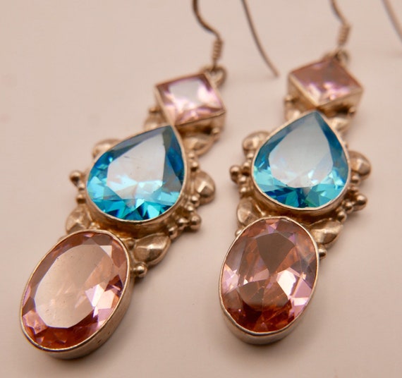 Vintage pretty artisan sterling silver earrings w… - image 5