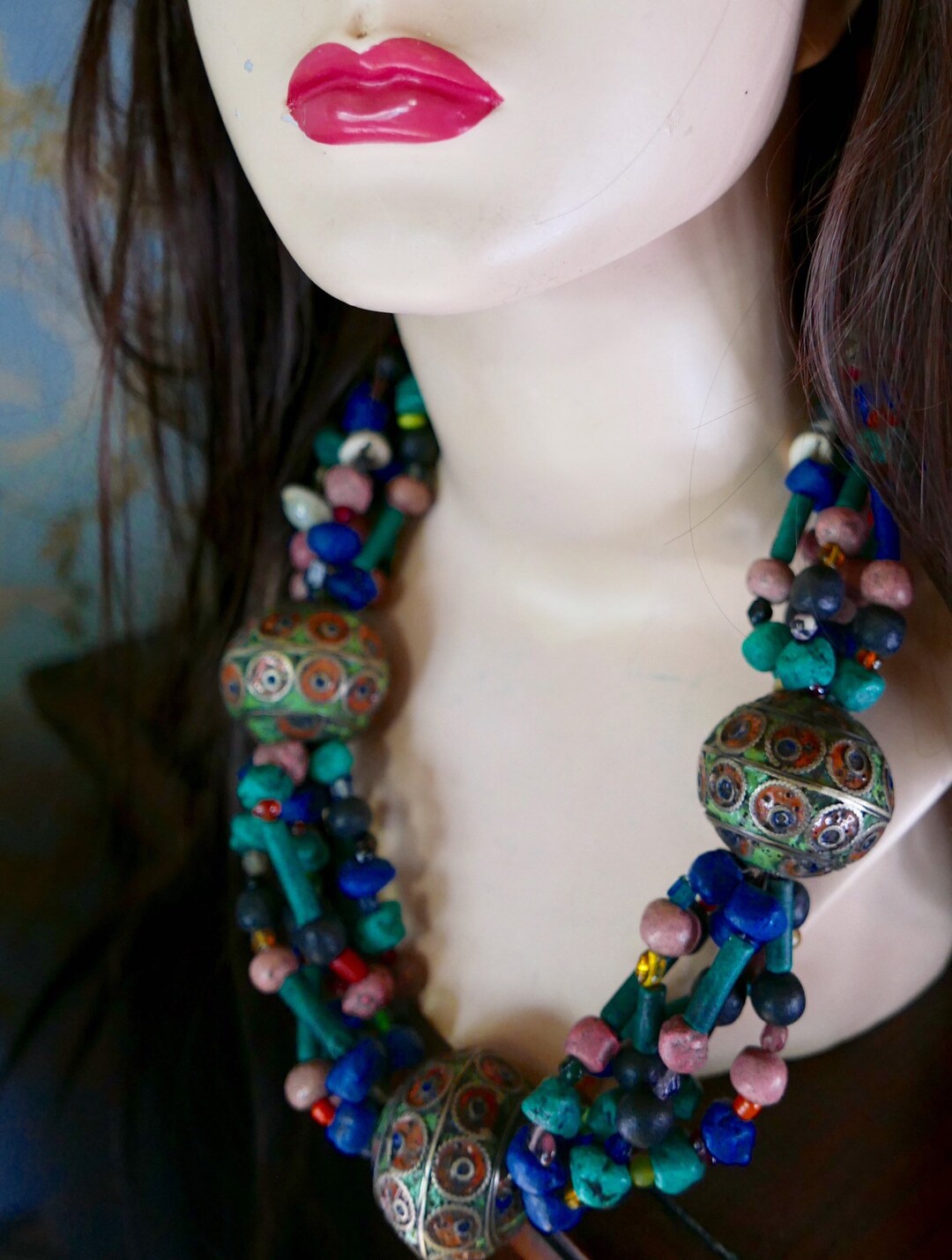 Huge Chunky Vintage Moroccan Beaded Statement Necklace Tribal Etsy