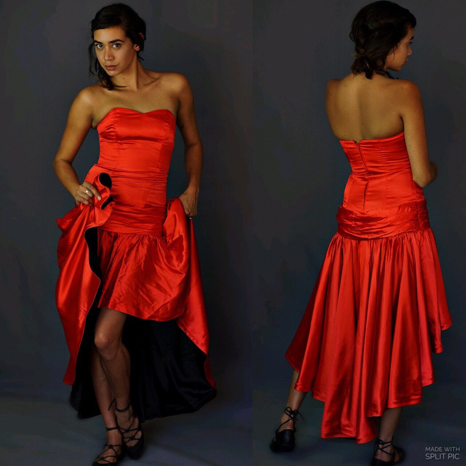 Stunning Vintage Red Satin Tango Gown / Incredible Hi Lo Hem | Etsy