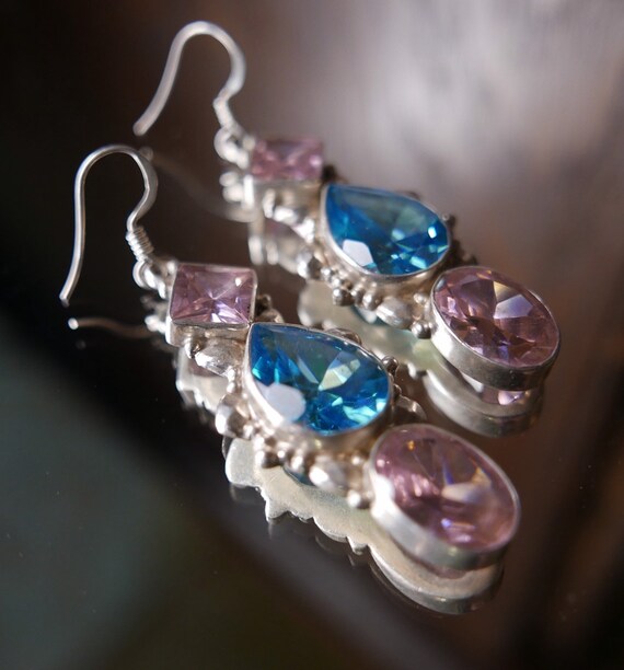 Vintage pretty artisan sterling silver earrings w… - image 6