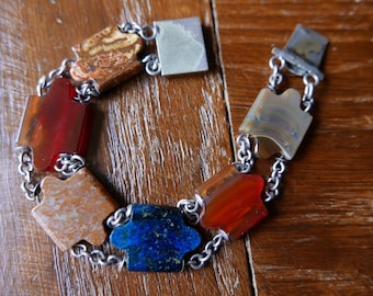 Beautiful and unique antique Victorian Scottish bracelet with polished Scottish agate and sterling silver