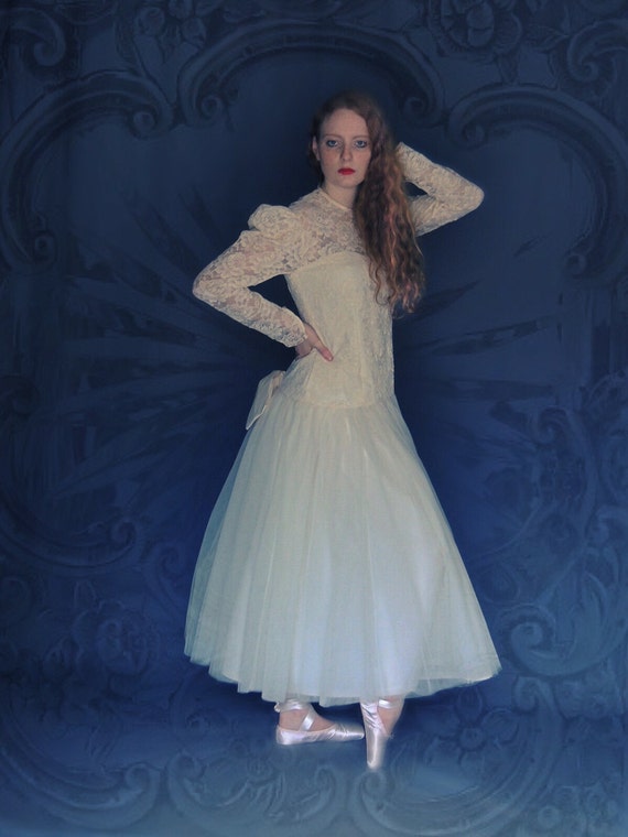 Old Vintage Lace Wedding Dress Victorian Revival Ivory Gown Etsy