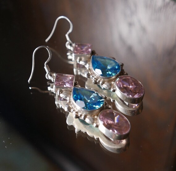 Vintage pretty artisan sterling silver earrings w… - image 4