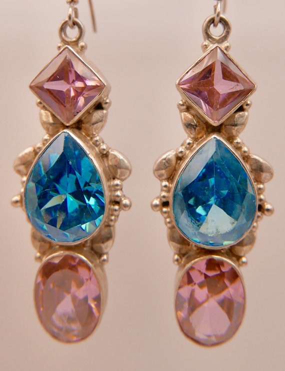 Vintage pretty artisan sterling silver earrings w… - image 3