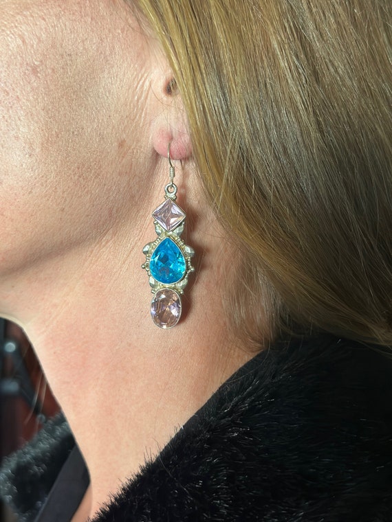 Vintage pretty artisan sterling silver earrings w… - image 10
