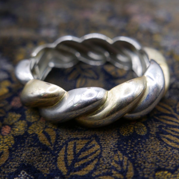 Vintage jaren '80 kostuum goud en zilver afwerking touw werk scharnierende bangle ovale vorm