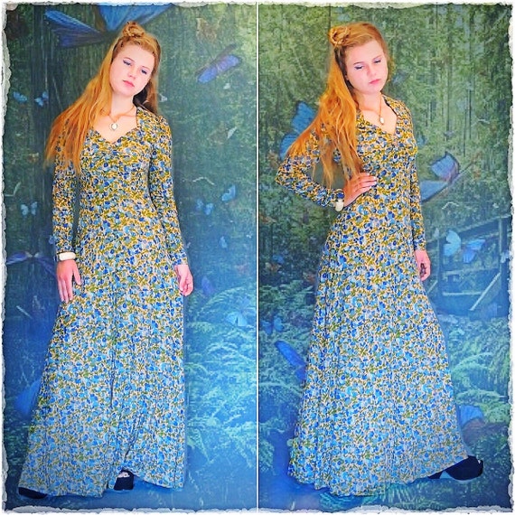 Divine flowing maxi gown / vintage hippie boho rom