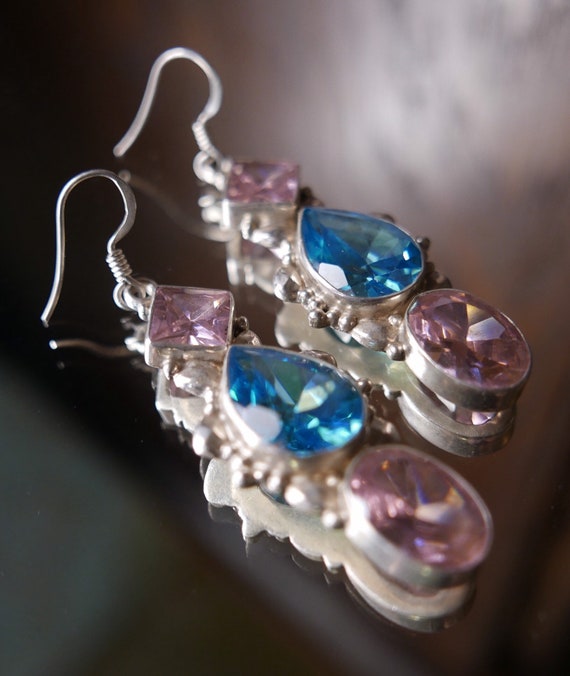 Vintage pretty artisan sterling silver earrings w… - image 2