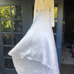 Stunning Edwardian wedding gown / vintage antique white bridal dress / silky liquid slipper satin / Built in train / Downton Abbey elegance