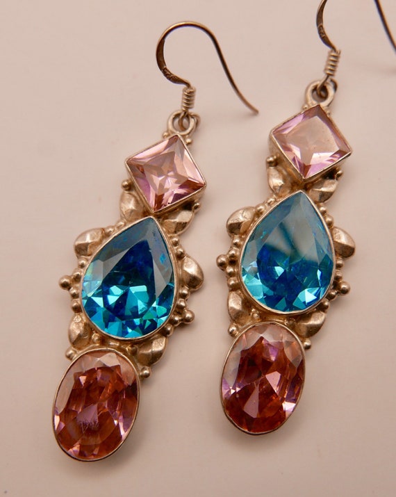 Vintage pretty artisan sterling silver earrings w… - image 1