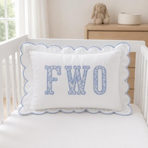 Embroidered Monogram Pillow Cover, Scalloped Baby Pillow, Nursery Decor, Personalized Baby Gift