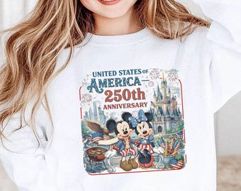 Retro USA 250th Anniversary Mickey Minnie Sweatshirt, Patriotic Disney Main Street Hoodie, Disney July 4th Sweat, Patriotic Mickey Minnie