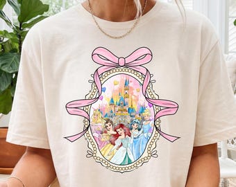 Watercolor Princess Coquette Bow T-Shirt, Magic Kingdom Disneyland Girl Shirt