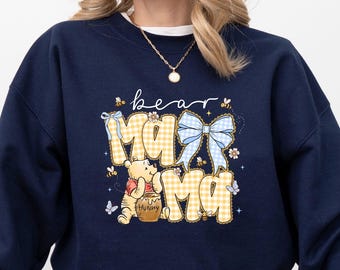 Winnie The Pooh Bear Mama Sweatshirt, Coquette Mama Hoodie, Mother's Day Gift