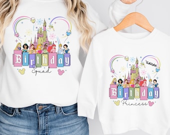 Personalized Disney Birthday Sweatshirt, Matching Family Birthday Sweatshirt, Princess Crew Shirt, Birthday Squad Sweatshirt