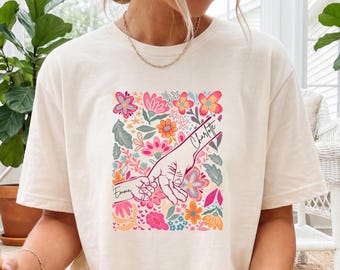 Custom Floral Mom And Kids Holding Hands Shirt, Personalized Mother’s Day Gift