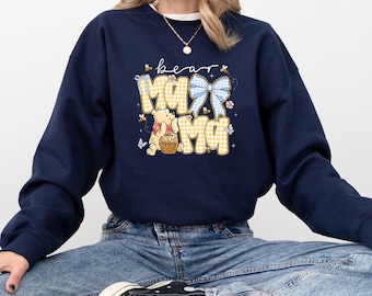 Disney Winnie The Pooh Mom Sweatshirt, Mother’s Day Gift Sweat, Coquette Mama Hoodie, Disney Mama Bear Hoodie, Bear Mama Sweatshirt