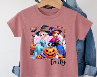 Custom Name Frozen Elsa & Anna Halloween Shirt, Personalized Girls Frozen Princess Tee