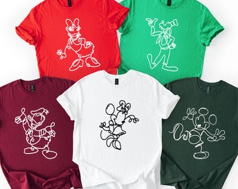 Mickey Friends Outline Sketch Shirt, Matching Family Group Apparel