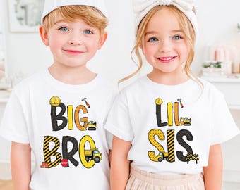 Big Brother Little Sister Construction Truck Shirts, Sibling Matching Outfit