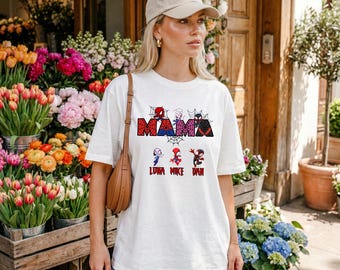 Custom Spiderman Mama With Kids Name Shirt, Disney Superheroes Mama Shirt, Spider Mommy Tee, Spiderman Family Shirts, Mother's Day Gift Tee