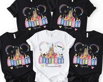Personalized Disney Princess Squat Castle Birthday Shirt, Disneyland Birthday Family Matching Tee, Family Matching Birthday T-Shirt