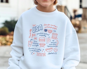 Happy 250 Sweatshirt, 1776-2026 USA 250th Anniversary Hoodie, Kids Doodle Patriotic USA Sweat