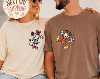 Comfort Colors® Watercolor Mickey and Minnie Couple Shirts, Matching Disney Vacation Tees