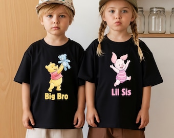 Big Bro Little Bro Winnie the Pooh Piglet Matching Sibling Shirt, Disney Brothers Outfit