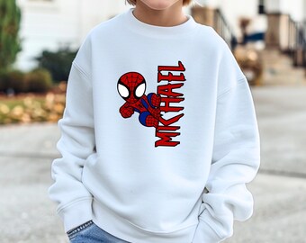 Custom Name Spiderman Boys Sweatshirt, Disney Spiderman Sweat, Personalized Kids Name Spiderman Hoodie