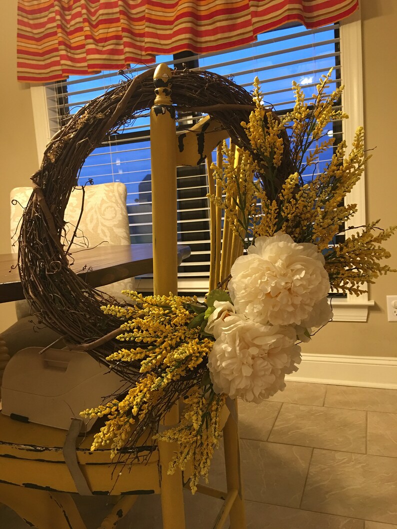 Beautiful Branch Wreath Yellow and White