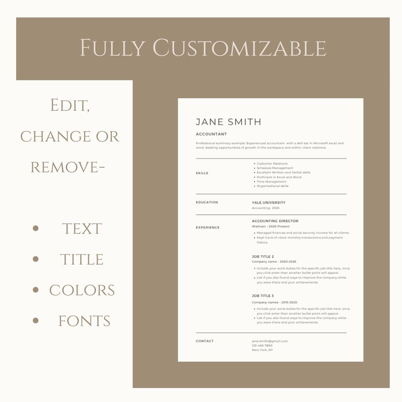 Minimal Resume Template | Editable Canva CV (instant Download) - Etsy