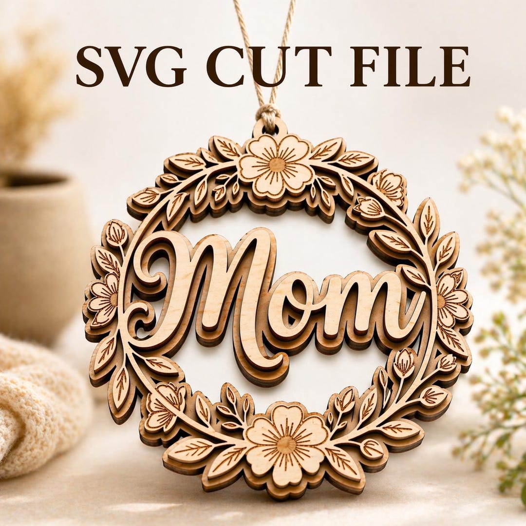 Mom SVG Cut File, Mothers Day Gift, Floral Mom Wreath SVG, Laser Cut ...