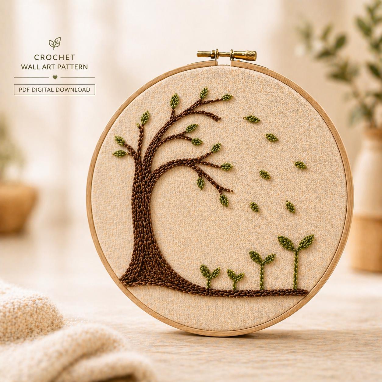 30 Framed Crochet Wall Art Patterns for Stylish, Handmade Decor 13 Motherhood Tree Framed Crochet Wall Art