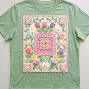 Spring Blossom Crochet Patch Pattern – 3D Floral Granny Square Applique (PDF Download)