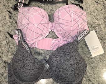 Spyder Dam Ljusrosa & Grå Mönstrade Push-Up-BH:ar (Set om 2)