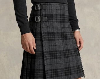 Handmade Acrylic Wool Tartan Kilt, Traditional Scottish Highland Wear, Gray Watch