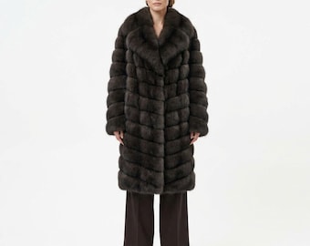 Hand Made Luxury Faux Fur Sable Style Coat Full Length, Plush Winter Overcoat.
