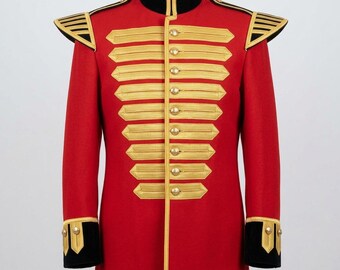 18th Century British Redcoat Tunic: Red Wool Officer Jacket with Gold Braiding