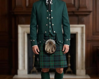 Handmade Green Sheriffmuir Doublet Jacket – Scottish Highland Formal Wear (Custom Fit)