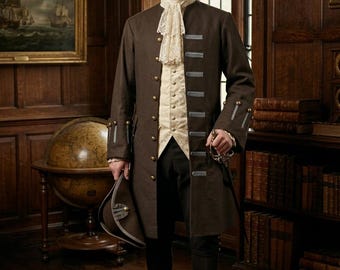 Men's 18th Century Brown Frock Coat – Colonial Gentleman, Pirate Cosplay Jacket