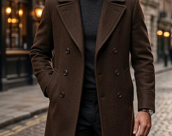 Artisan Handmade Double Breasted Wool Overcoat – Classic Winter Greatcoat