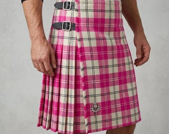 Pink Tartan Kilt Men | Custom Highland Rose Kilt, Pleated Casual Outfit