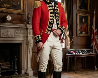 Custom Men's 18th Century British Officer Redcoat Tailcoat – Gold Braided Military Uniform Jacket