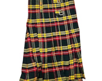 Traditional Mackenzie Tartan Kilt: Scottish Highland Wear, Leather Straps, Silver Buckles