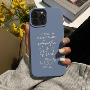 Minimalist Wedding Ring Phone Case, Custom Name & Date Line Art Cover, Sage Green Engagement Gift, Aesthetic Anniversary Couple Phone Case