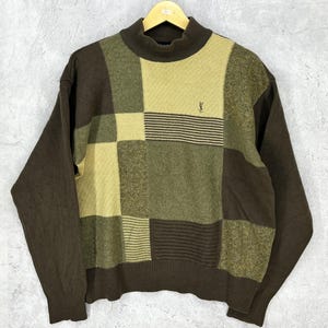 Suéter de punto vintage de los 90 de Yves Saint Laurent YSL, sudadera de punto, jersey, mini logo bordado, bloques multicolor