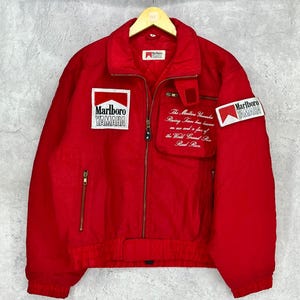 Vintage 80s 90s MARLBORO YAMAHA Racing Team World Grand Prix Bomber Jacket Flag Big Logo