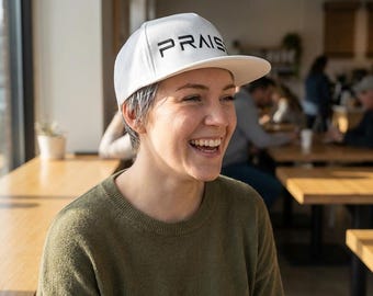 Praise embroidered flat bill cap | Snapback hat, bold text logo