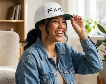 Faith Cross Embroidery Flat Bill Cap | Religious Christian Hat